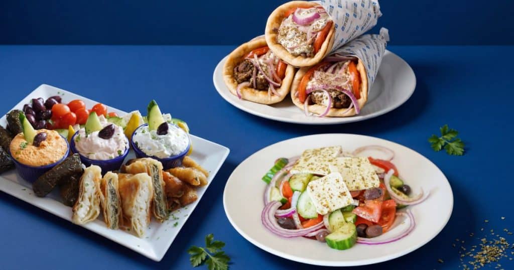 Gyro pita + Greek salad + lemon potatoes